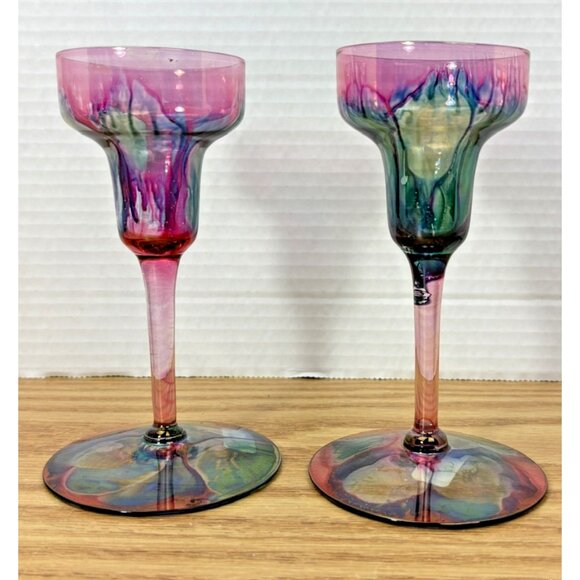 Deco Art Designs Other - Pair Vintage Deco Art Designs Canada Handcrafted Multi Colour Glass Goblets
